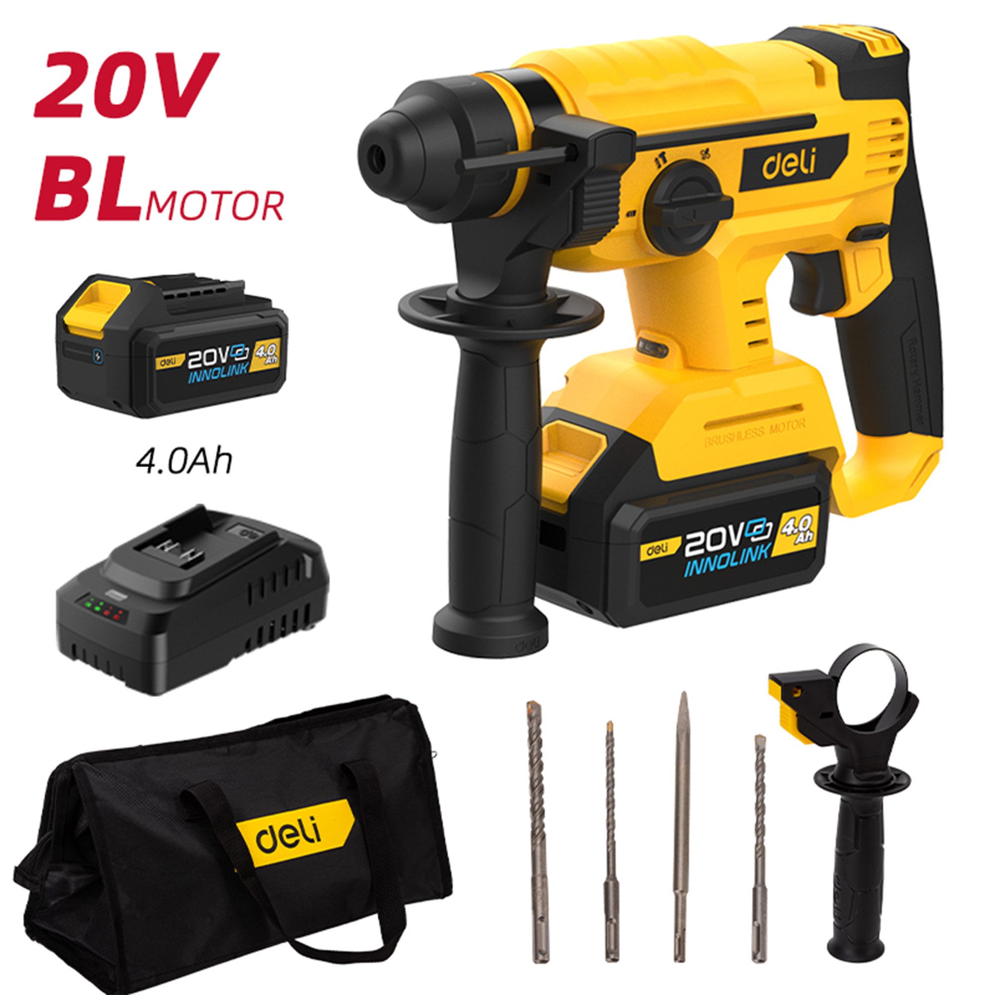 DELI Akku-Bohrhammer Akku-Bohrhammer 20V bürstenloser Motor