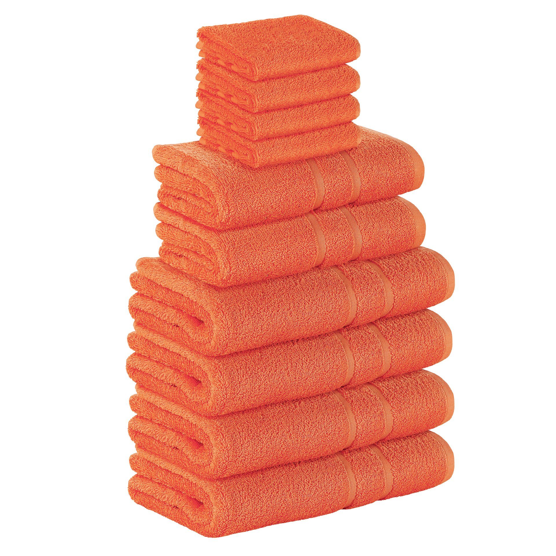 StickandShine Handtuch Set 4x Gästehandtuch 2x Handtücher 4x Duschtücher als SET in verschiedenen Farben (10 Teilig) 100% Baumwolle 500 GSM Frottee 10er Handtuch Pack, 100% Baumwolle 500 GSM Orange