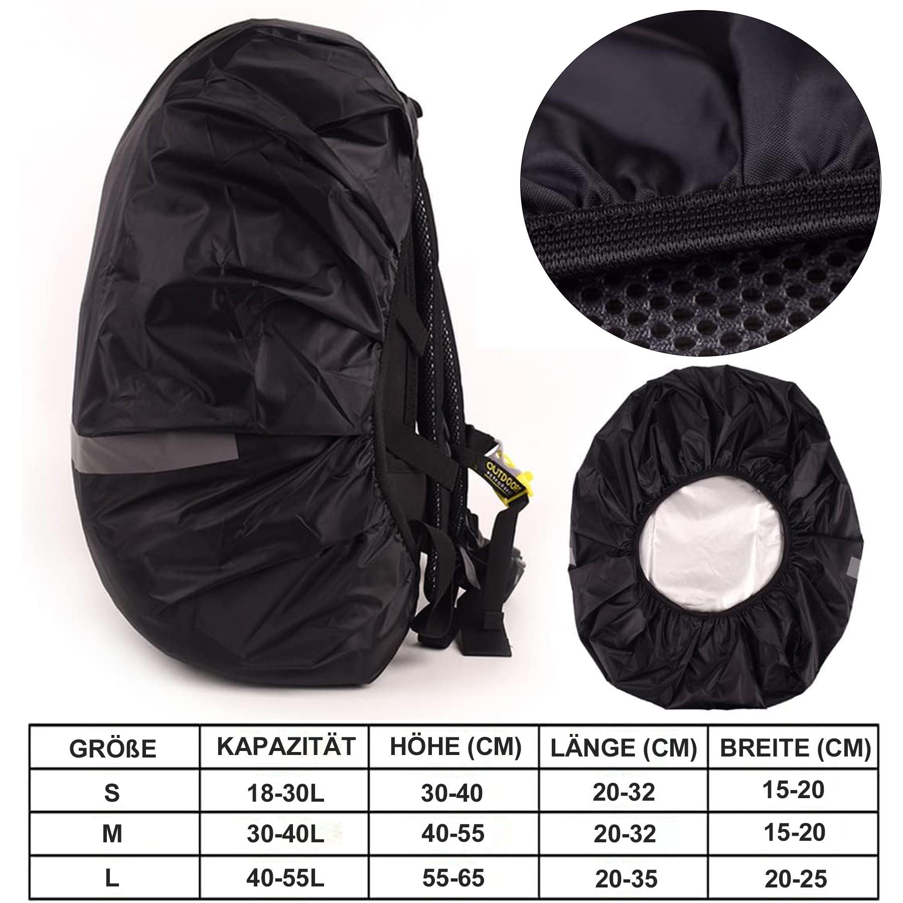 Courageous Backpack Rain Cover, Rain Cover for Backpacks (18-55L), Waterproof with Reflective Strips (Universal Windproof Rain Cover for Backpacks, Hiking, Camping, Traveling, Cycling), Multiple Sizes S/M/L, 100% Waterproof, Highly Reflective, Widely Used