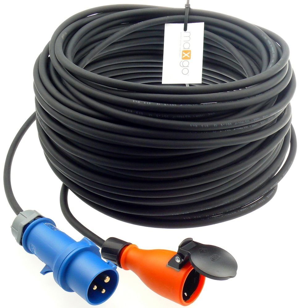 Kupplung Schuko auf H07RN-F Elektro-Kabel, CEE 3x1,5 Camping (500 3G1,5 Adapter 3x1.5mm² 5m cm), Stecker maxgo®