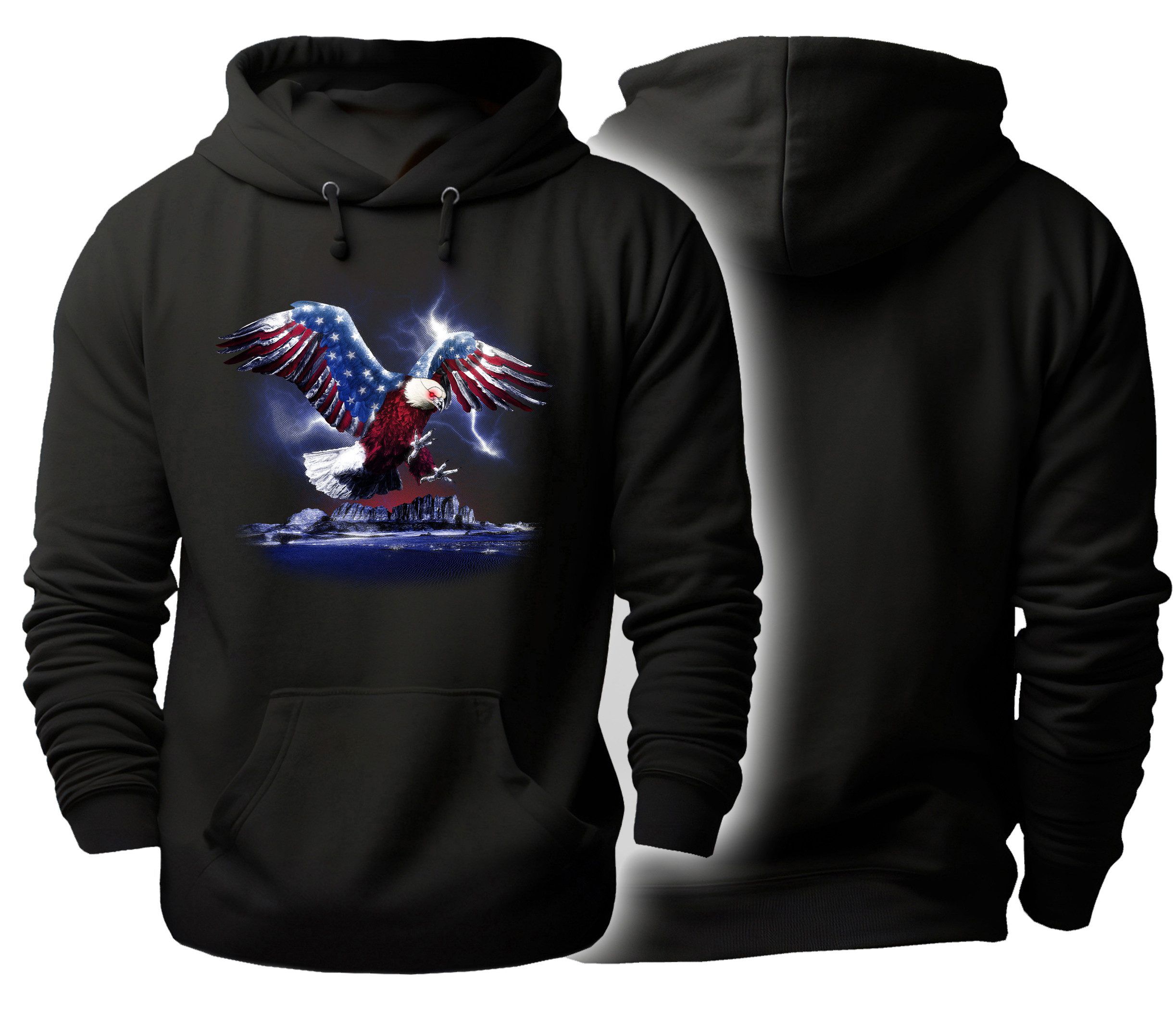 Hoodie Herren Kapuzen Sweatshirt - Adler mit USA Flügel