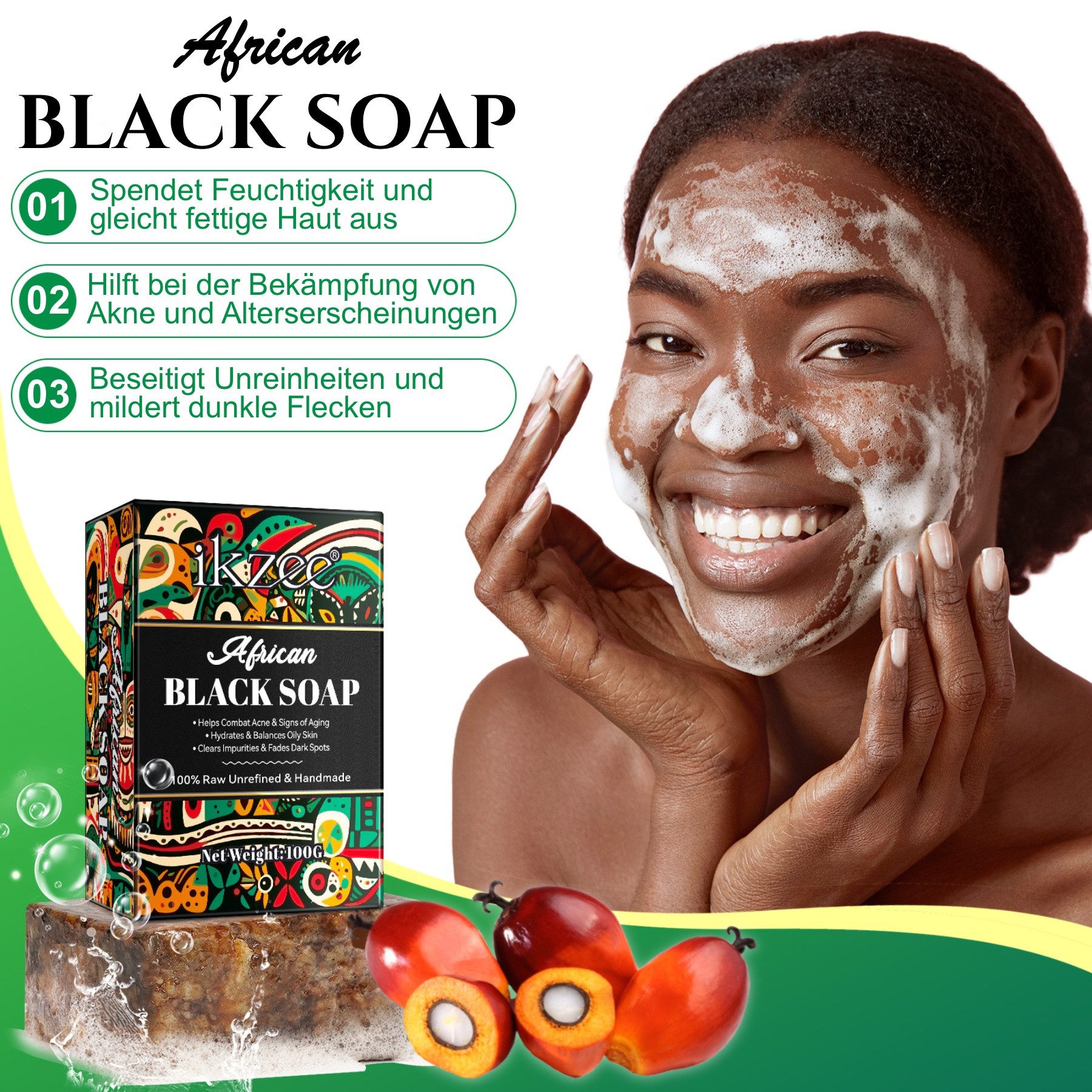 P-Beauty Cosmetic Accessories Gesichtsseife Körperseife Haarseife Naturseife Afrikanische Schwarze Seife Vegan, 1-tlg., Gesichtsseife, Körperseife, Hautpflege