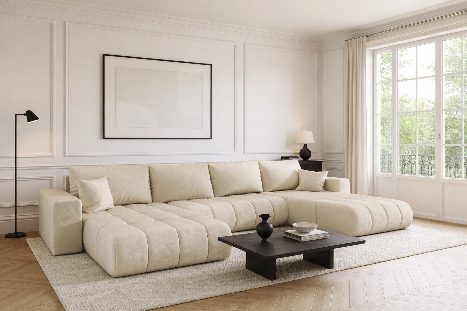 Ecksofa U-Form Sofa mit Schlaffunktion im Veloursstoff Monolith MILO U PREMIUM