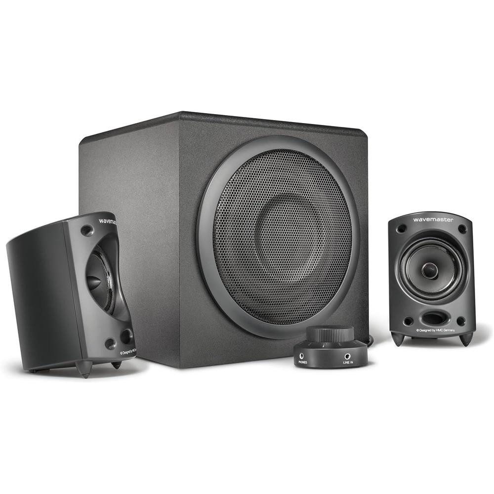Wavemaster MOODY 2.1 Lautsprecher System Aktiv-Boxen für TV/Tablet/Smartphone/PC 2.1 Soundsystem (Computerboxen, Fernsehlautsprecher, Bassbox, Wandmontage, Klang)