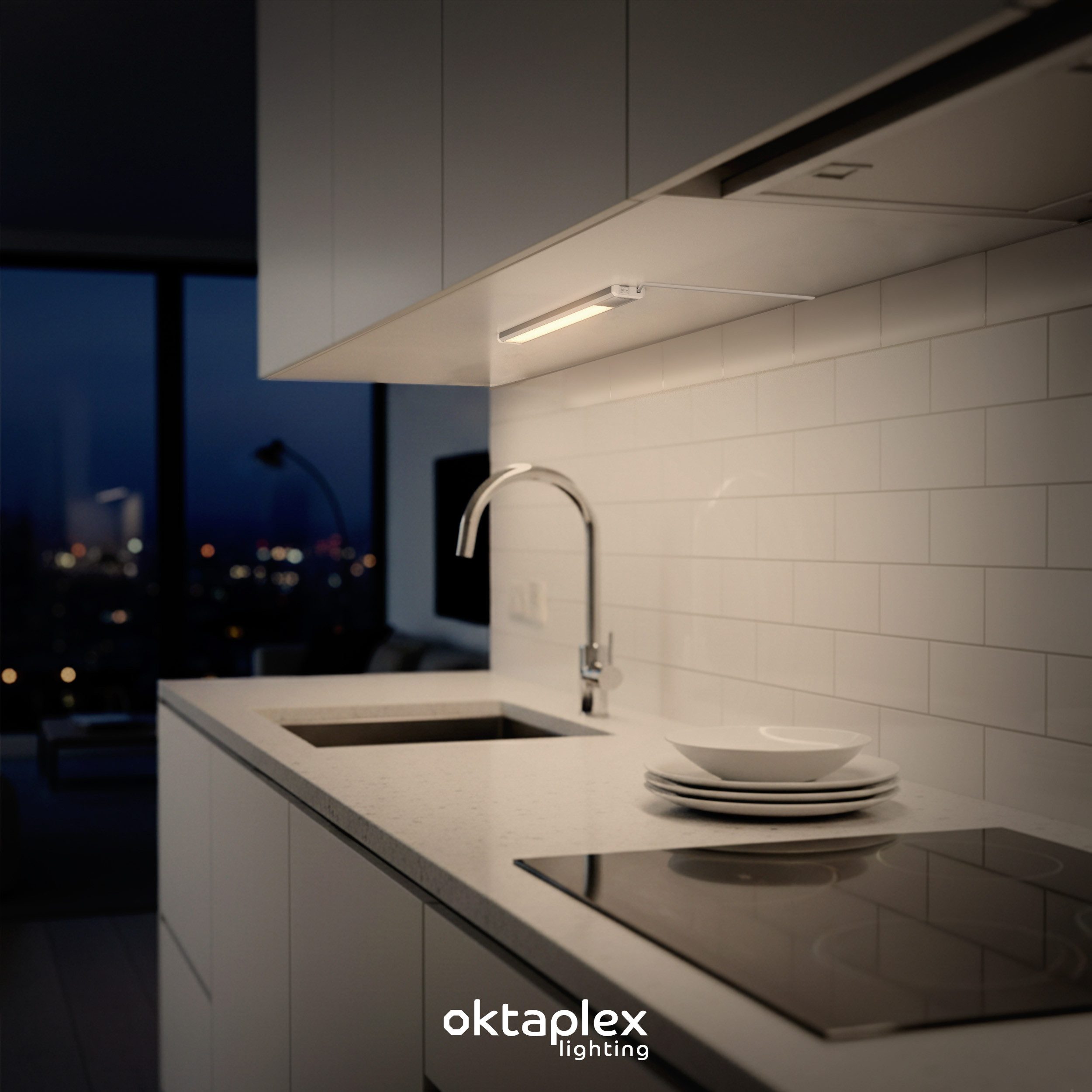 Oktaplex lighting LED Unterbauleuchte Aluminium Unterschrankleuchte Küche 40cm 435lm 6W, LED, warmweiß, 3000K Unterschranklampe Alu Küche mit Schalter