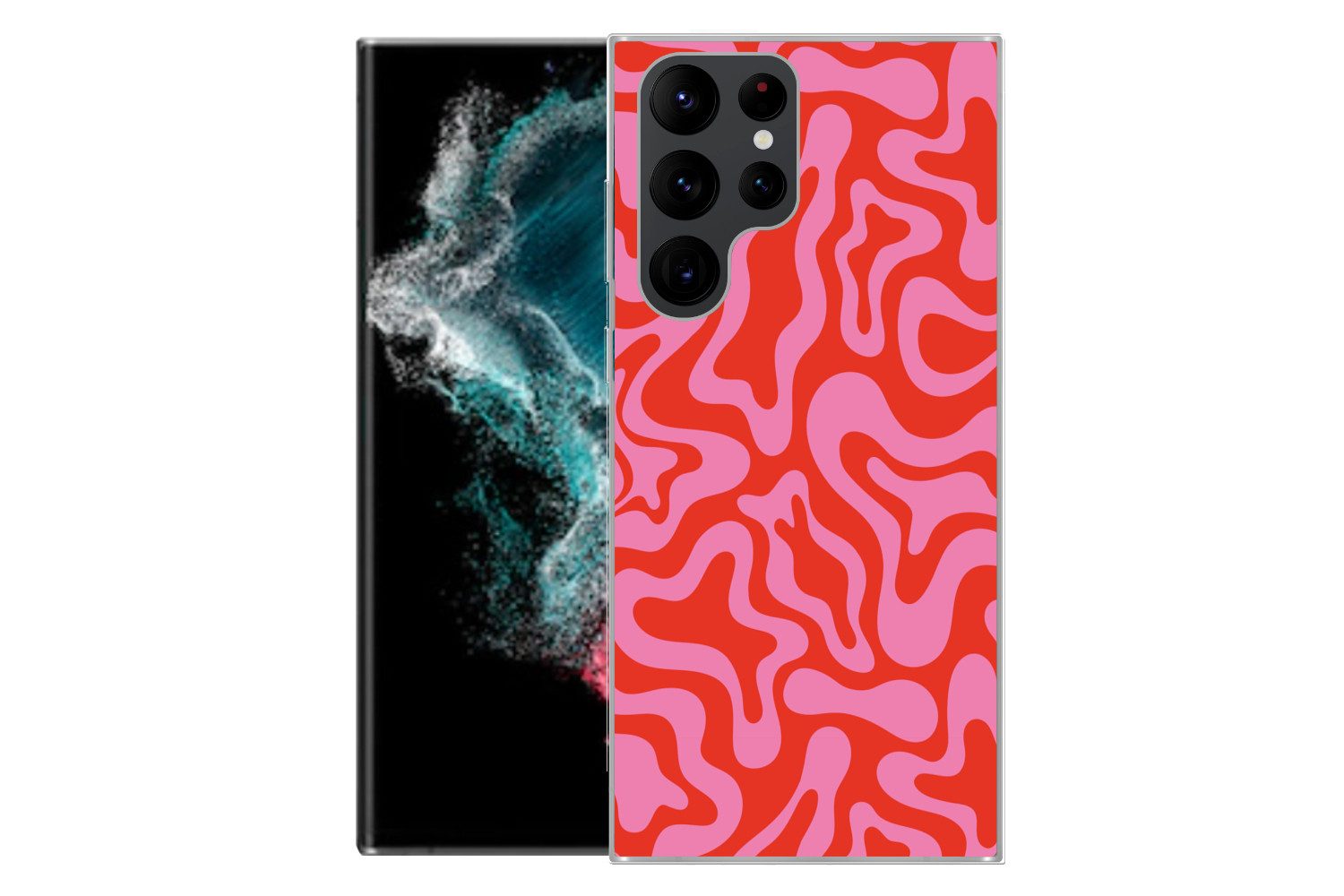 MuchoWow Handyhülle für Samsung Galaxy S22 Ultra Abstrakt - Muster - Rot - Rosa - Minimali, Phone Case, Silikon, Schutzhülle Dünn