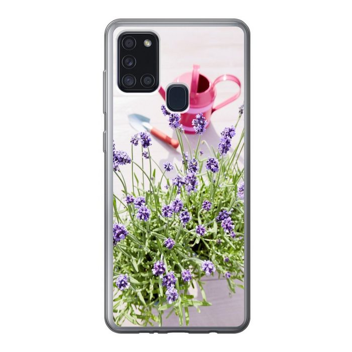 MuchoWow Handyhülle Gießkanne - Blumen - Lavendel Handyhülle Samsung Galaxy A21s Smartphone-Bumper Print Handy
