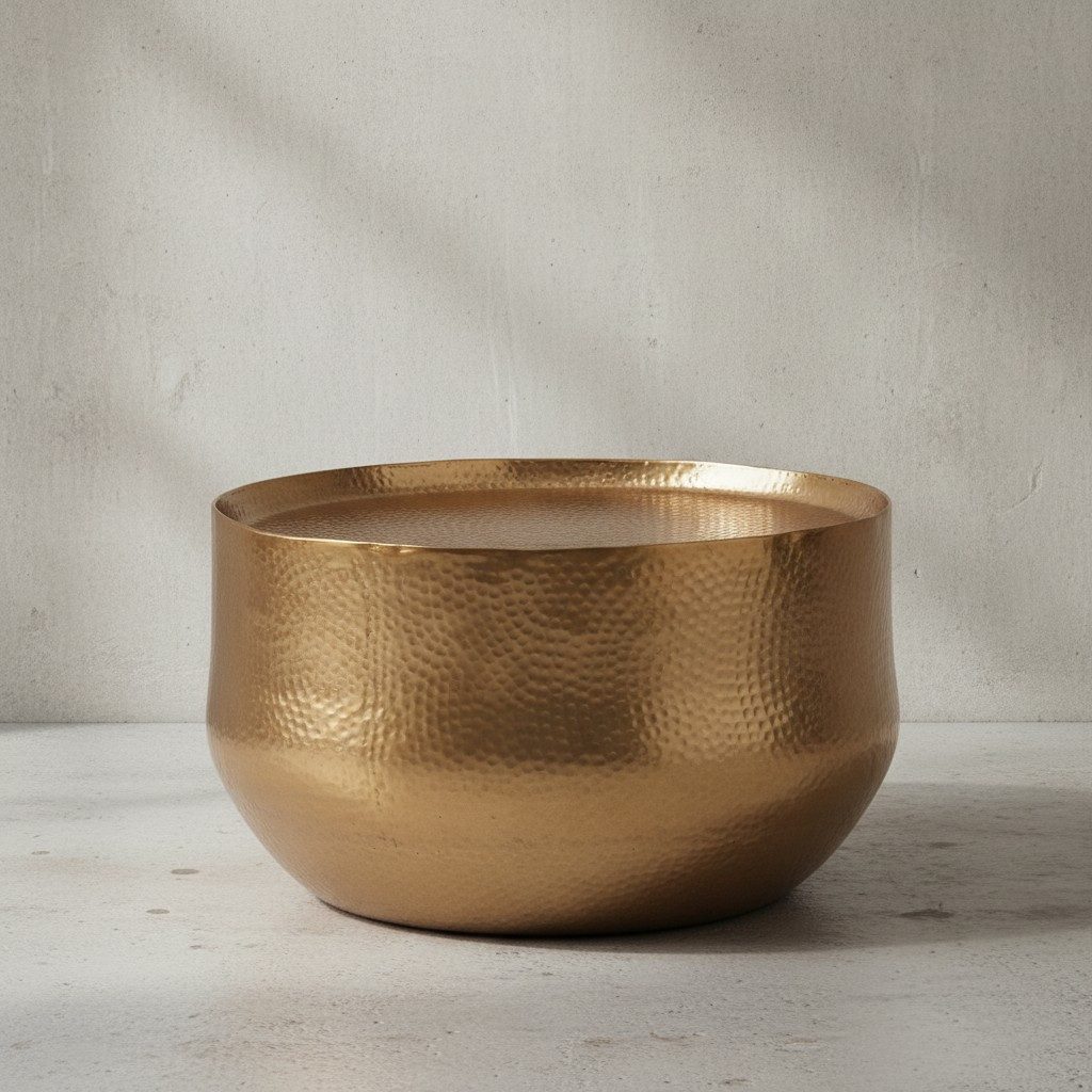 KADIMA DESIGN Couchtisch Couchtisch Aluminium Gold 60x60x35 cm Wohnzimmertisch Hammerschlag (Runder Kaffeetisch Metall Klein), Designer Sofatisch Rund Alu Orientalisch