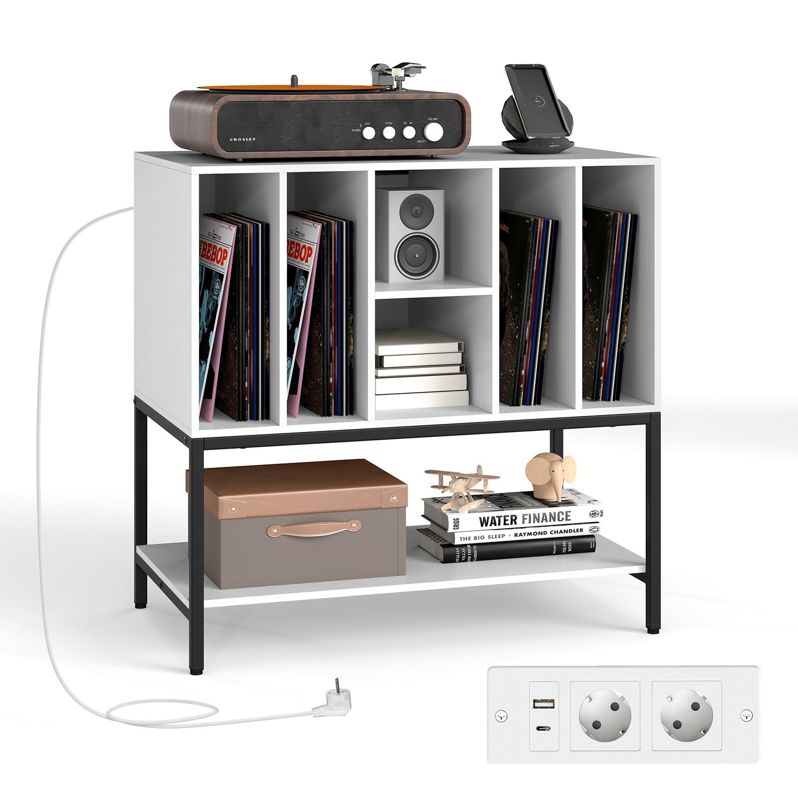 COSTWAY Sideboard, Plattenspielerständer mit Ladestation Beistellschrank günstig online kaufen