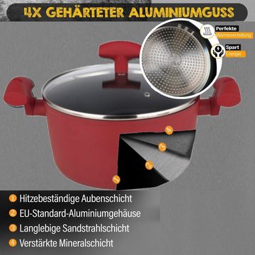 KESSMANN Kochtopf Induktion Kochtopf 28 cm mit Deckel Topf für alle Herdarten Antihaft, Aluminium (Set, 5-tlg., Inkl. 1 Pfannenwender 1 Kochlöffel 1 Kork Untersetzer 5 teiliges Set), Fleischtopf Schmortopf Induktionsherd Pfannenset Kasserolle Brattopf