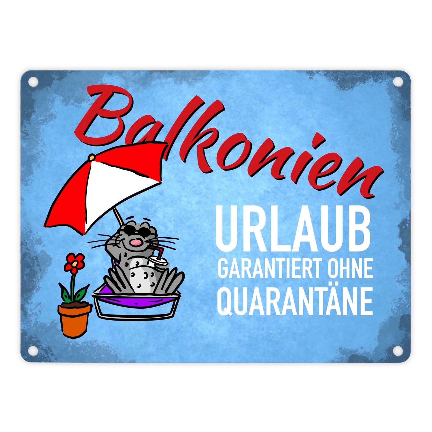 Metallschild Balkonien Urlaub Metallschild in 15x20 cm mit Seeleopard auf dem