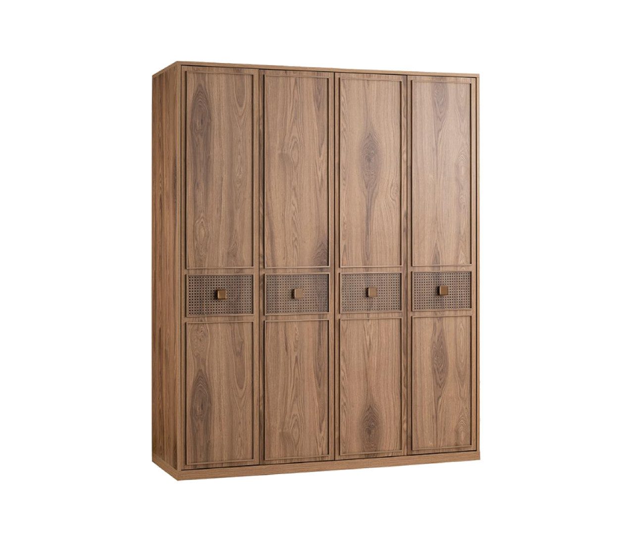 Möbel-Zeit Kleiderschrank TRIO 4-türig – in Holz-Optik – 2x LED-Kleiderstangen – Hazeran-Design