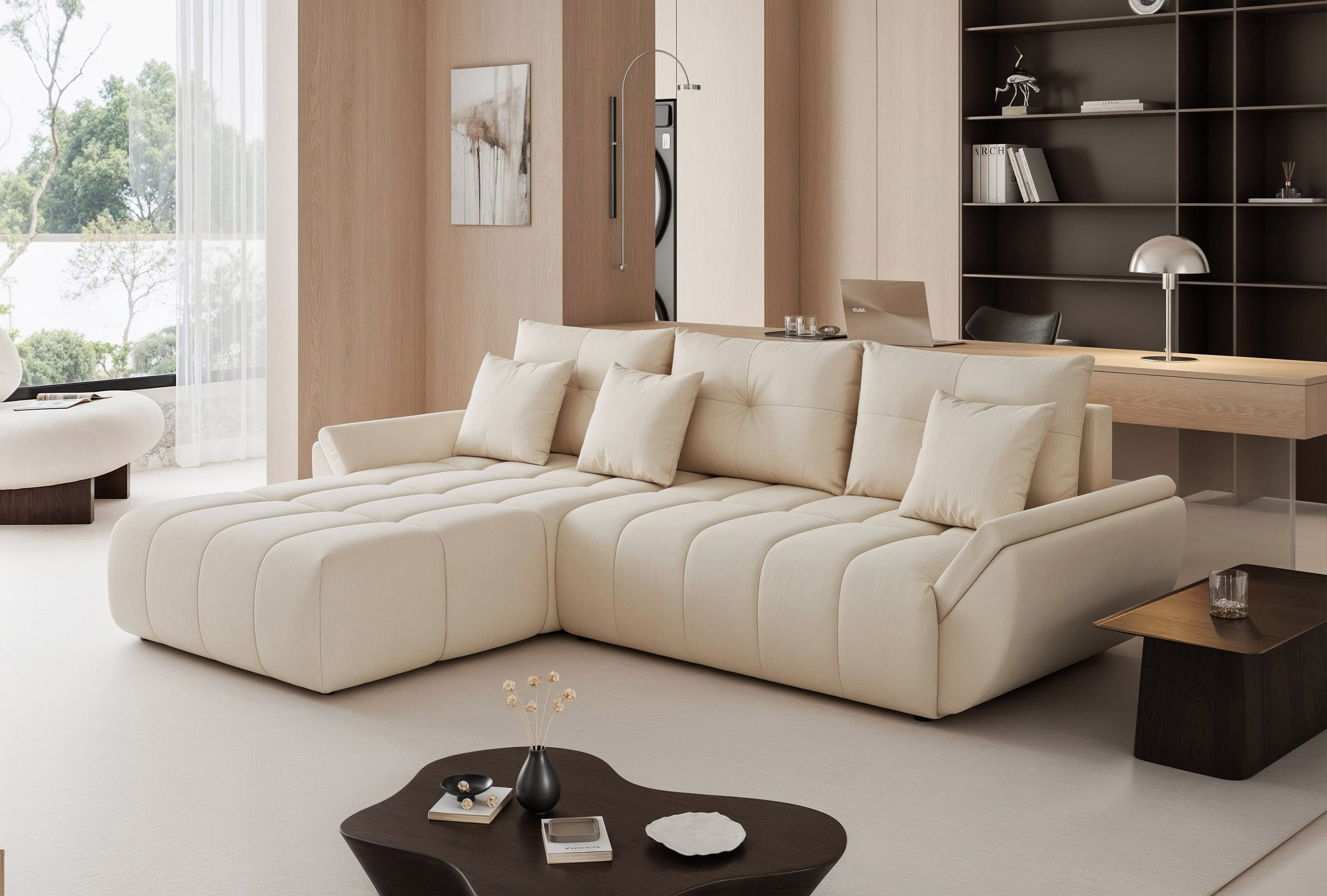 yourhouse24 Ecksofa ARO Universell stellbar (280 cm) mit Schlaffunktion & Bettkasten
