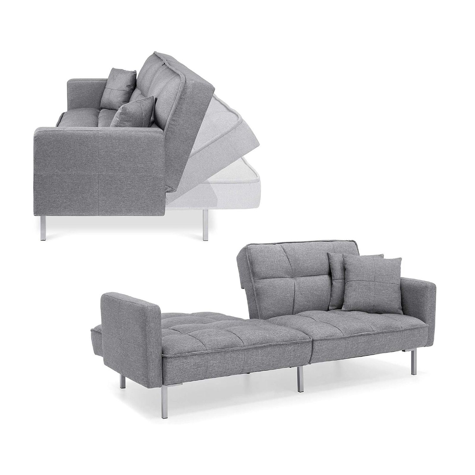 Leinen Grau, Brigga Schlafsofa Funktionscouch Kissen Stück, 2 HTI-Living Schlafsofa inklusive