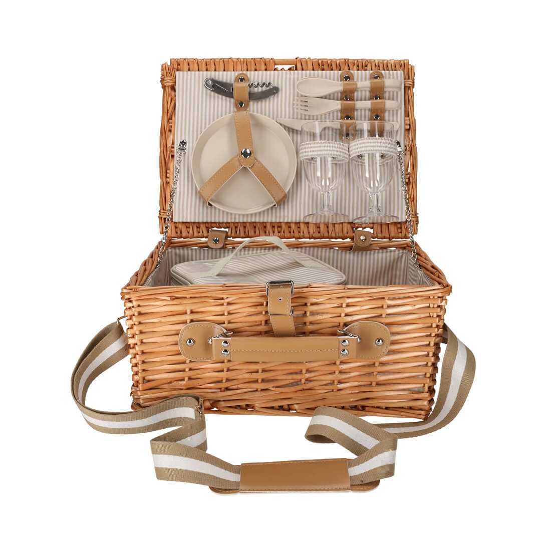 Jens Living Picknickkorb Picknickkorb Set für 2 Personen mit Kühltasche & Besteck Weide Natur, Inkl. Kühltasche, Echtes Weidengeflecht, Besteck-Set für 2, Natur-Look