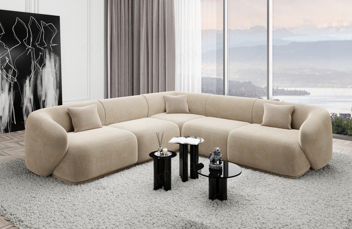 Sofa Dreams Ecksofa Polster Design Samtstoff Sofa Marbella L Form Stoffsofa, Loungesofa beige02