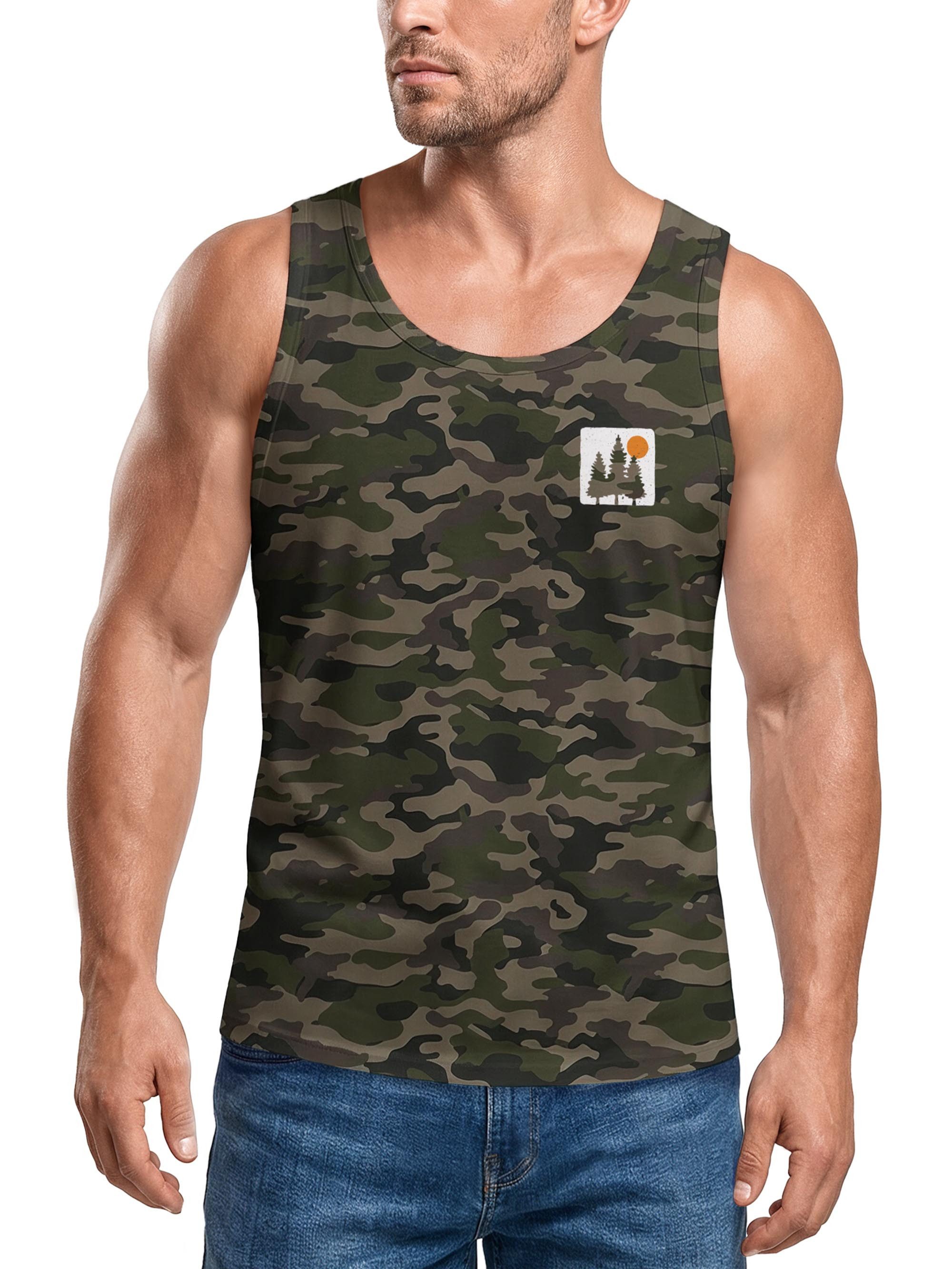 Neverless Tanktop Tanktop Herren mit Grafik-Print - Design Pine Trees- Trägershirt mit Print