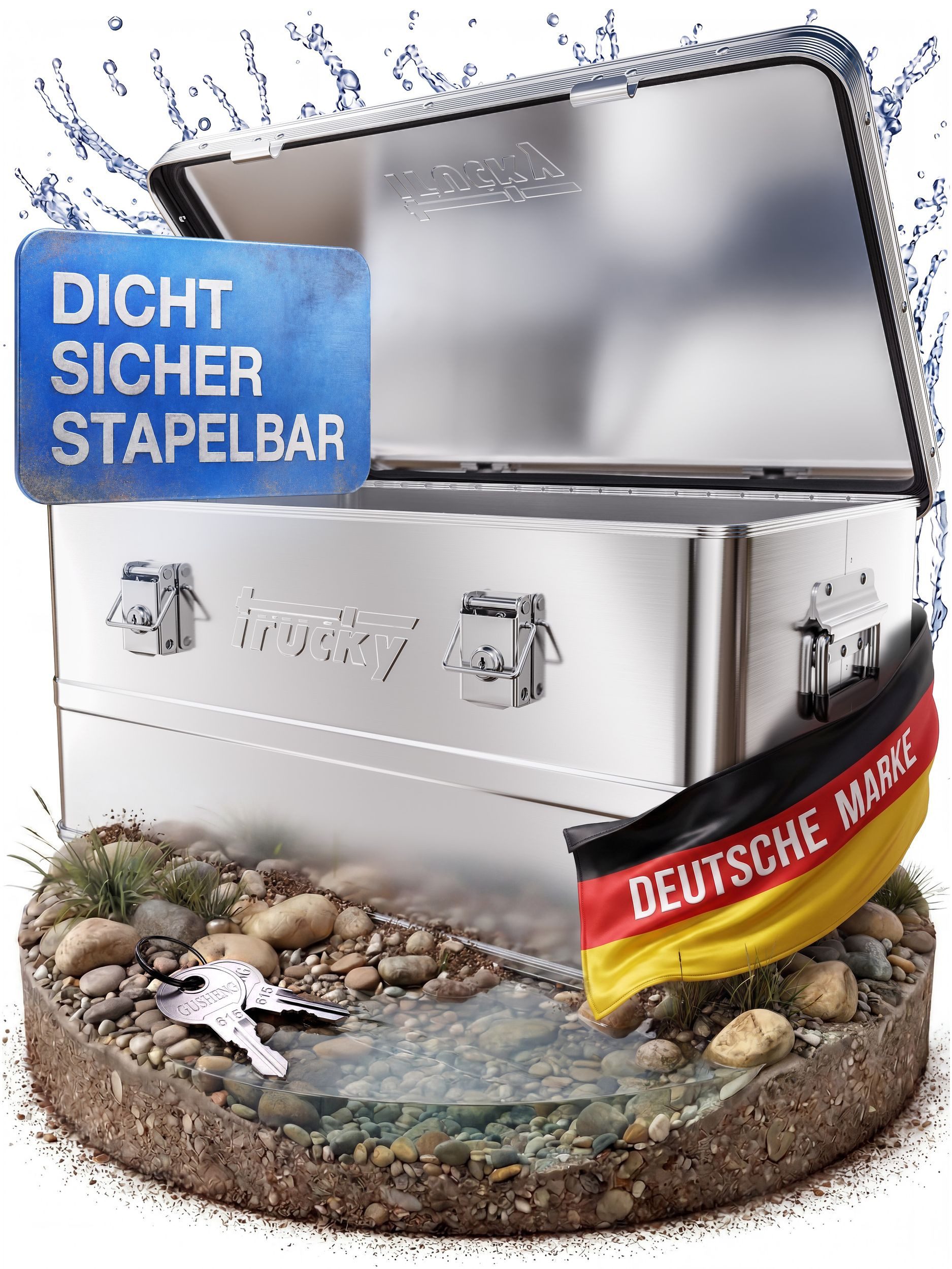 Trucky Allzweckkiste Aluminium Box mit Deckel Silber Alukiste 50 Liter Kiste Abschliessbar
