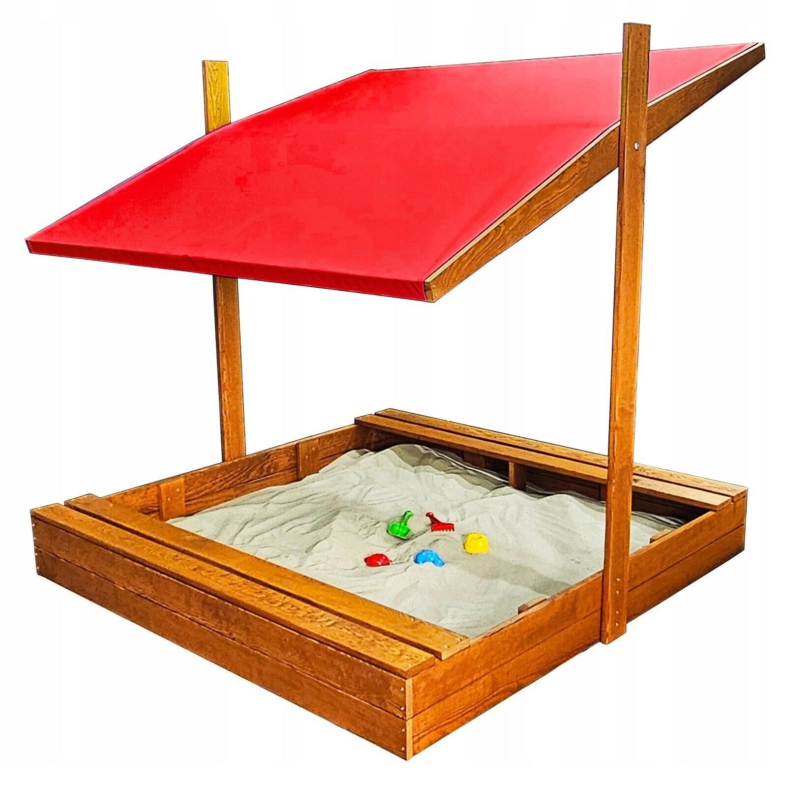 QLS Sandkasten 150cm mit Dach, Holz Imprägniert Abdeckung Unkrautvlies Sandbox Dach 148 x 152 cm