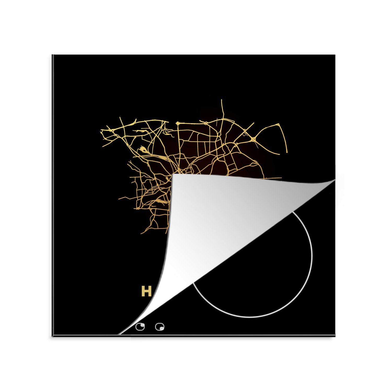 tlg), - - cm, Vinyl, Karte - Arbeitsplatte MuchoWow küche Herdblende-/Abdeckplatte Stadtplan Gold Hannover - (1 78x78 Ceranfeldabdeckung, Karte, für