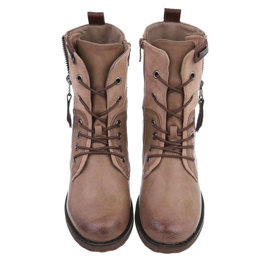 Ital-Design Modischer Damenstiefel mit Schnürung und Reißverschluss Stiefelette (90169741) Blockabsatz Schnürstiefeletten in Hellbraun – Bild 4 von 5