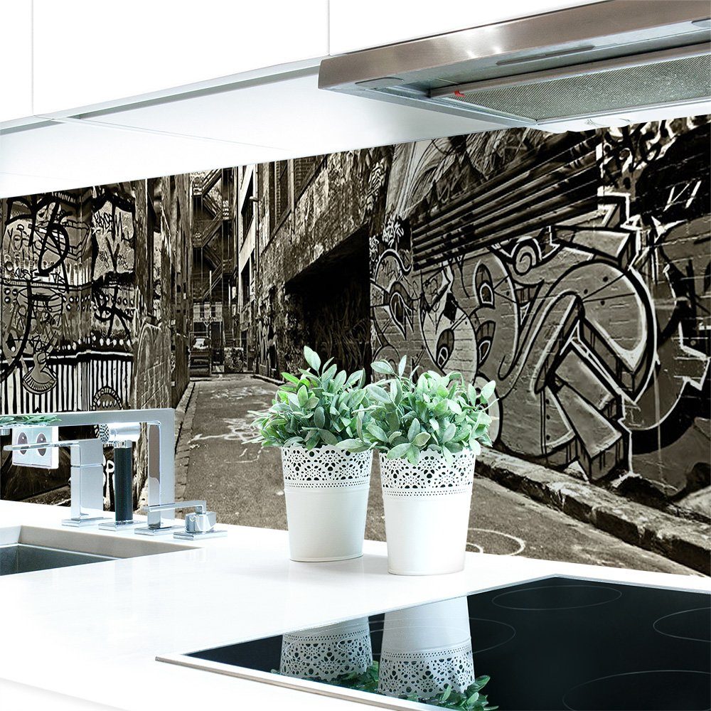 DRUCK-EXPERT Küchenrückwand Küchenrückwand Graffiti Premium Hart-PVC 0,4 mm selbstklebend | Küchenrückwände