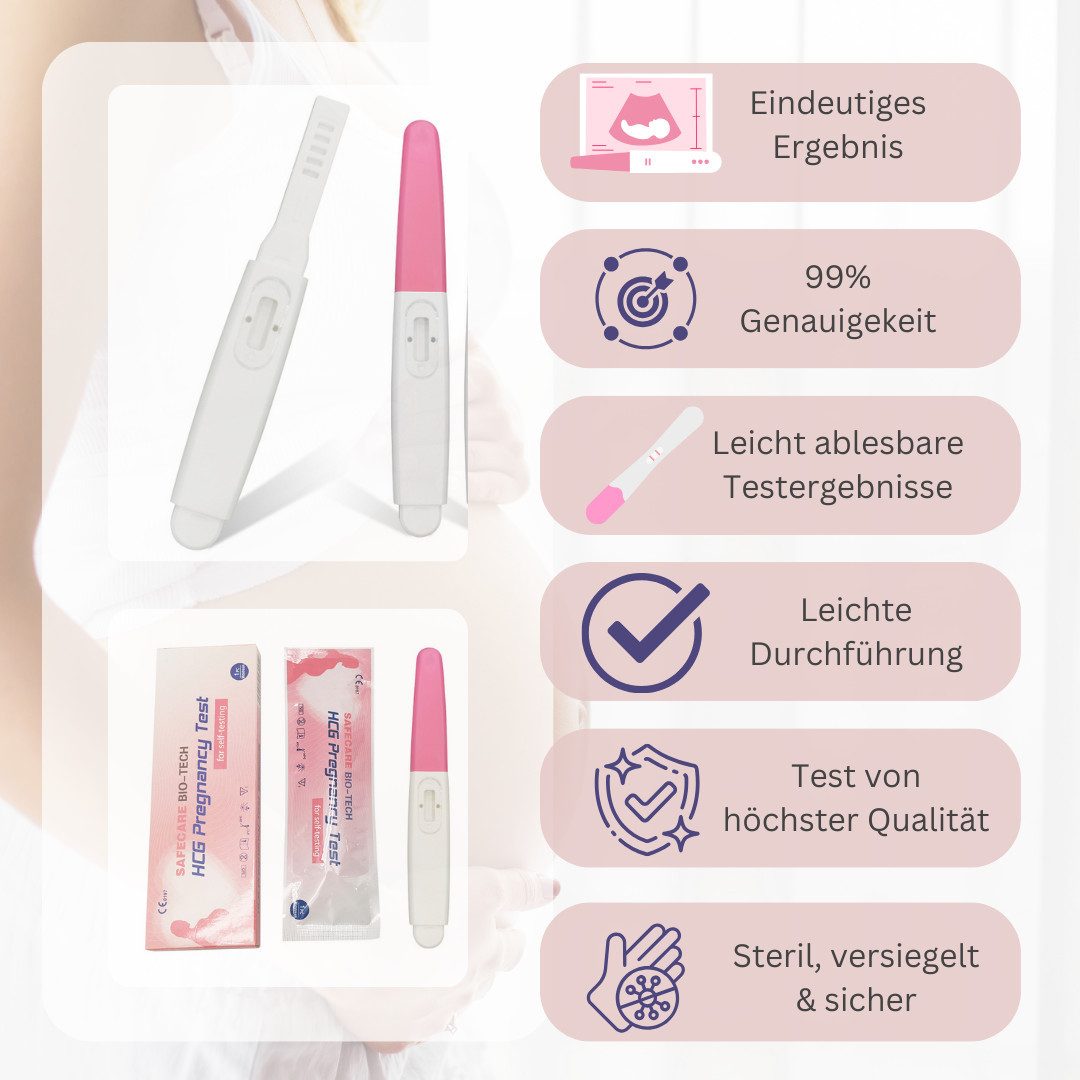 Safecare Bio-Tech Schwangerschaftstest Frühtest - 25 miu/ml Ultra Empfindlich HCG Midstream Urin Teststreifen, Schnelltest, 3-tlg., Urin-Test, Schnelles Ergebnis, einfache Handhabung, hohe Genauigkeit