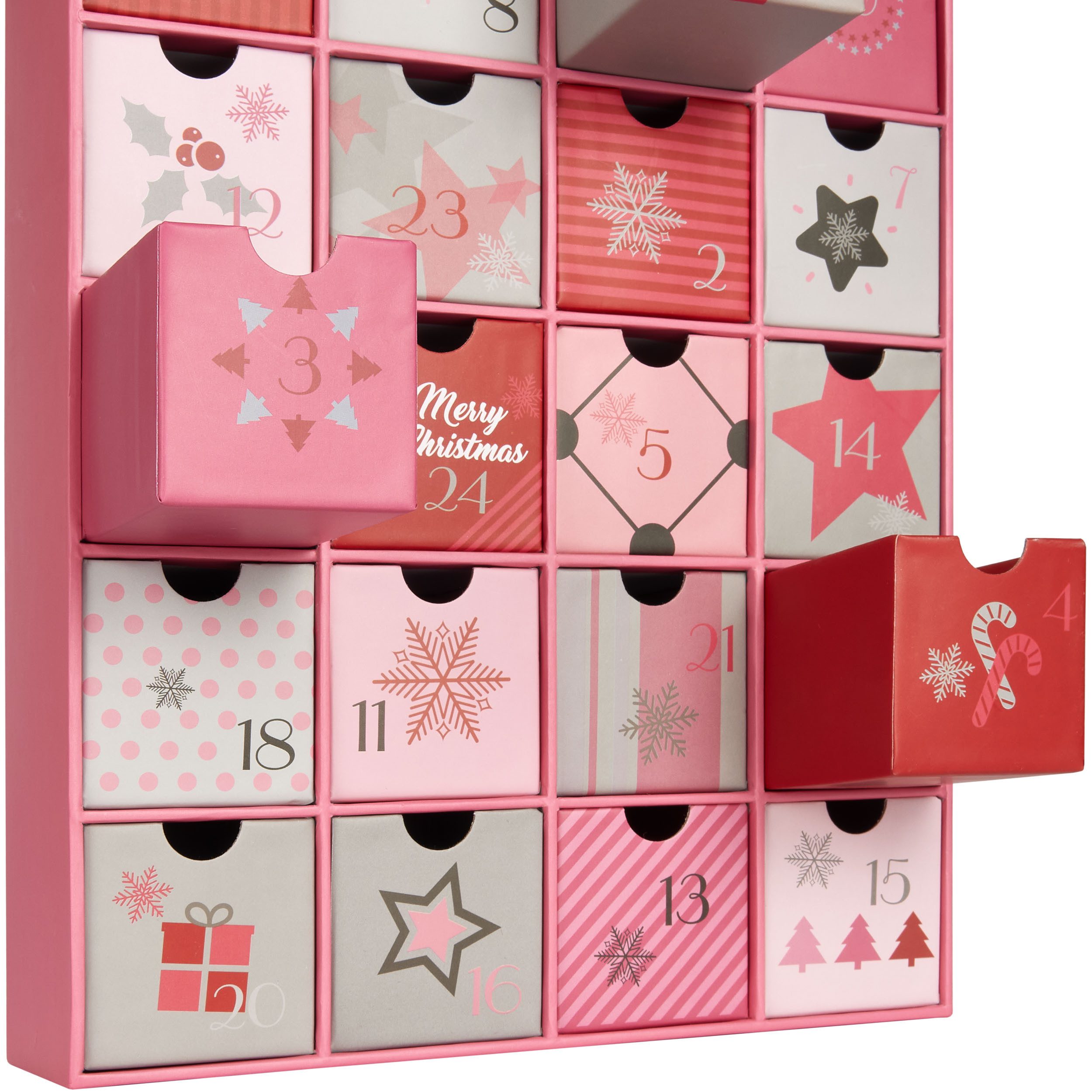 BRUBAKER befüllbarer Adventskalender DIY Weihnachtskalender zum Befüllen für Frauen & Mädchen - Rosa Pink (1-tlg), Weihnachtszauber Kalender mit 24 Türchen - 39 cm
