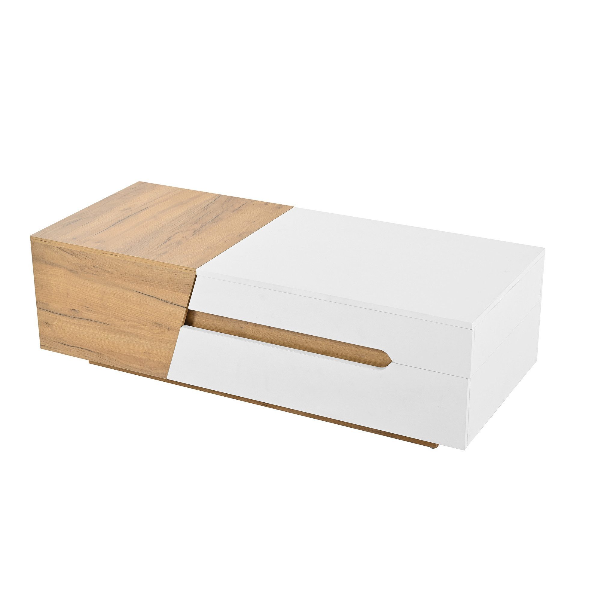 BBWL Couchtisch Modern ausziehbarer Couchtisch mit Schubladen in Weiß und Holzoptik (120x50x37.5 cm großer Wohnzimmertisch mit innovativem Schiebedesign und pra – Bild 2 von 5
