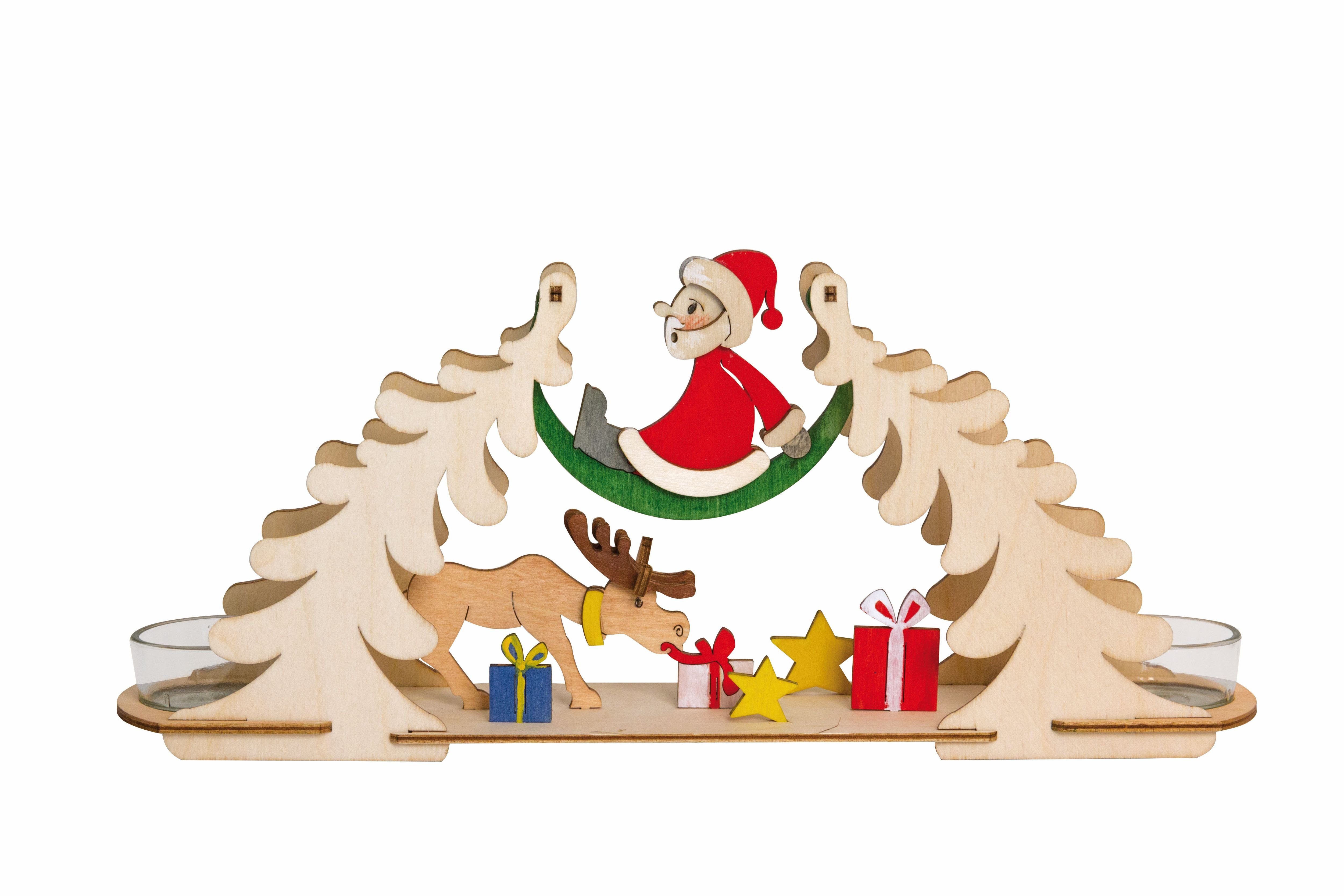 Kuhnert Kreativset 10192, Bastelset Weihnachtsmann mit Elch, Teelichthalter - Made in Germany