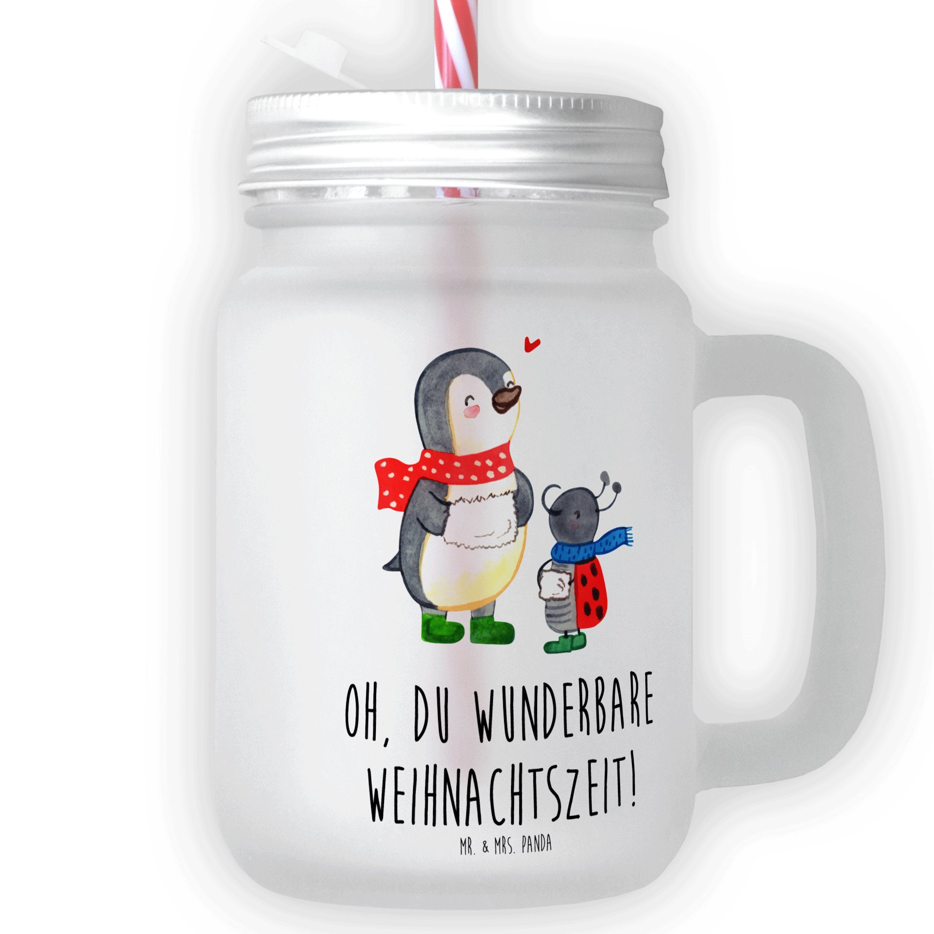 Mr. & Mrs. Panda Glas Smörle Winterzeit - Transparent - Geschenk, Strohhalm Glas, Glas, Wei, Premium Glas