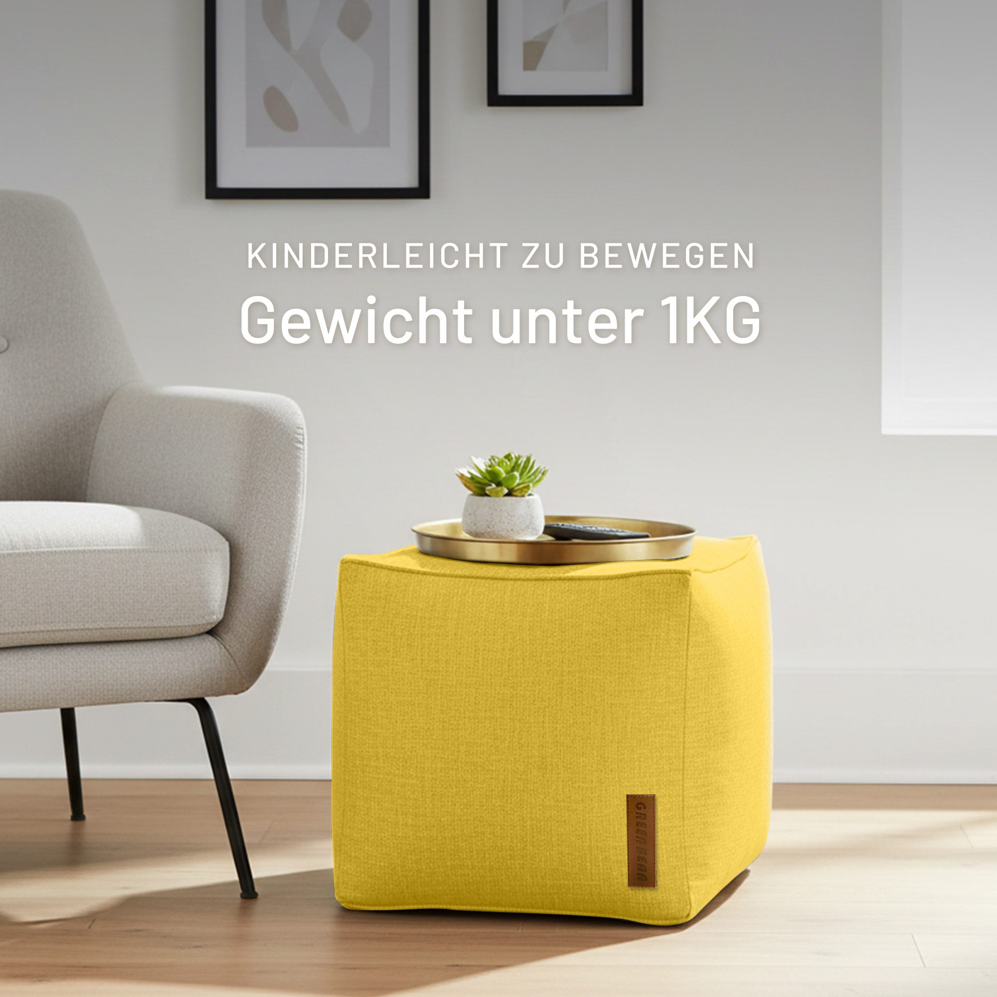 Green Bean Pouf Cube Linen (Indoor Sitzhocker Sitzkissen Fußhocker Relax-Sessel, Made in Germany), die ideale Ergänzung zum Sitzsack