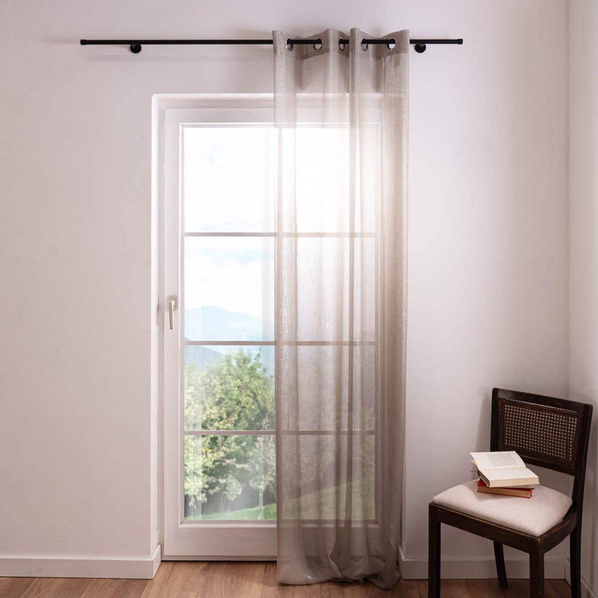 ELBERSDRUCKE Vorhang Ösenvorhang Mirage Elbersdrucke transparent natur silber 140cmx255cm, Ösen, leicht perforiert, Batist