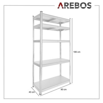 Arebos Schwerlastregal 180 x 90 x 40 875 kg Kellerregal Steckregal Lagerregal, 2-tlg., insgesamt: 10, pro Regal: 5