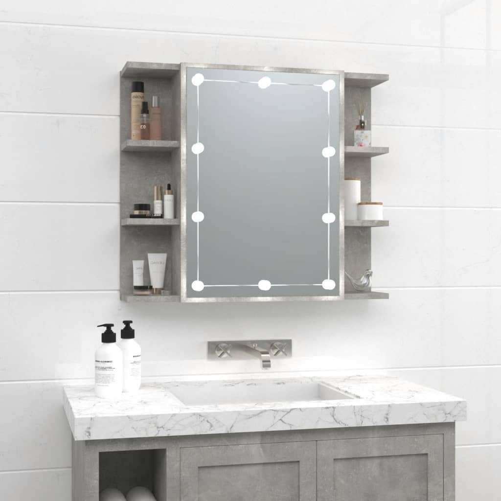 vidaXL Badezimmerspiegelschrank Spiegelschrank mit LED Betongrau 70x16,5x60 cm (1-St) | Spiegelschränke