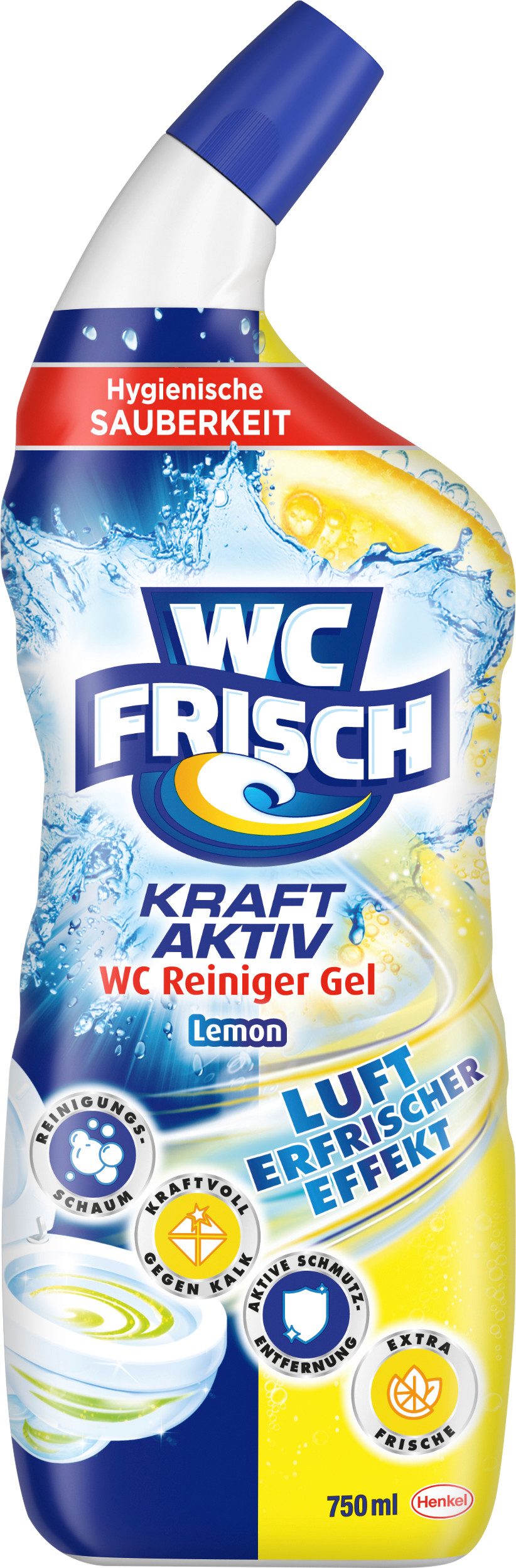 WC Frisch Gel Lemon (1x 750 ml) WC-Reiniger (1-St. mit Lufterfrischer-Effekt, für hygienische Frische mit 4-fach Aktivstoff-Kombination)