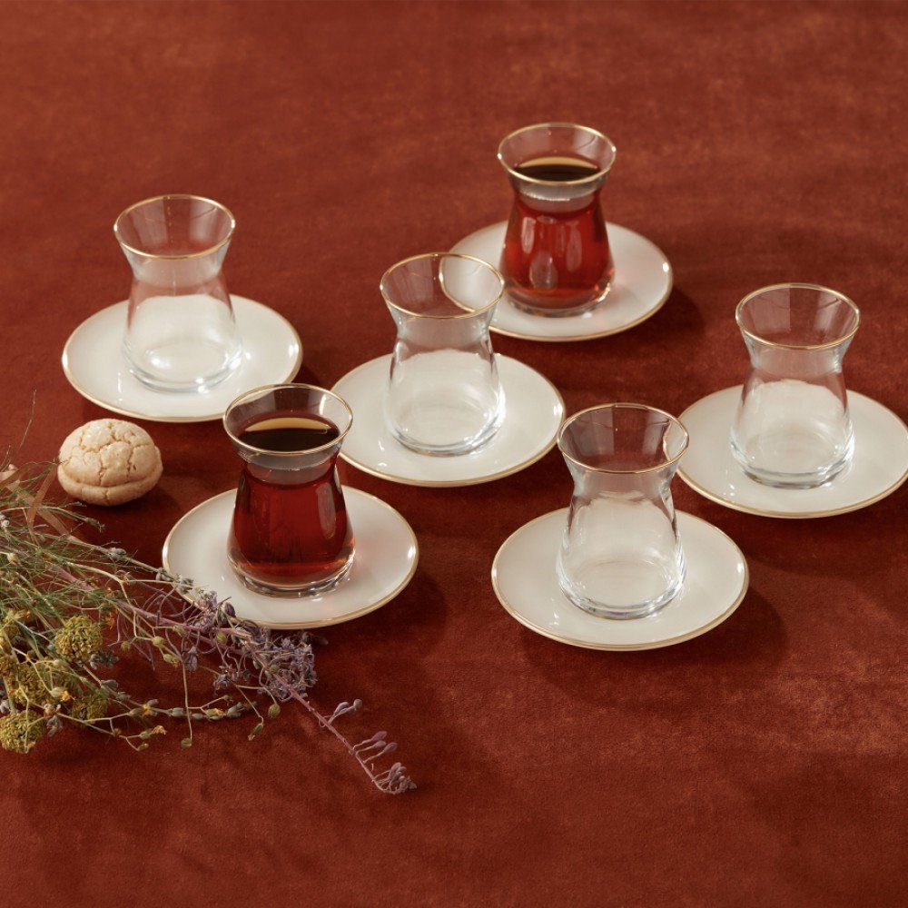 Karaca Teeservice Karaca Retro Teetasse Set Teeservice für 6 Personen Beige