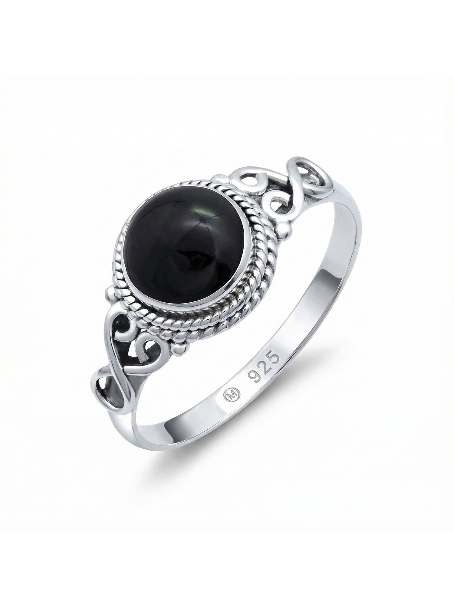 mantraroma Silberring BAGHIMI rund aus 925 Silber mit Onyx (Ring mit Schmuckbeutel), Damenring aus 925er Silber