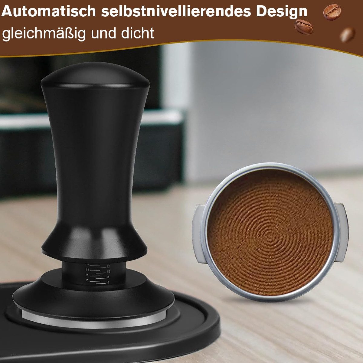 MOPUEA Tamper Kaffee Verdichter 58mm aus Edelstahl schwarz, Ergonomischer Griff für Komfort,58*99mm – Bild 4 von 5
