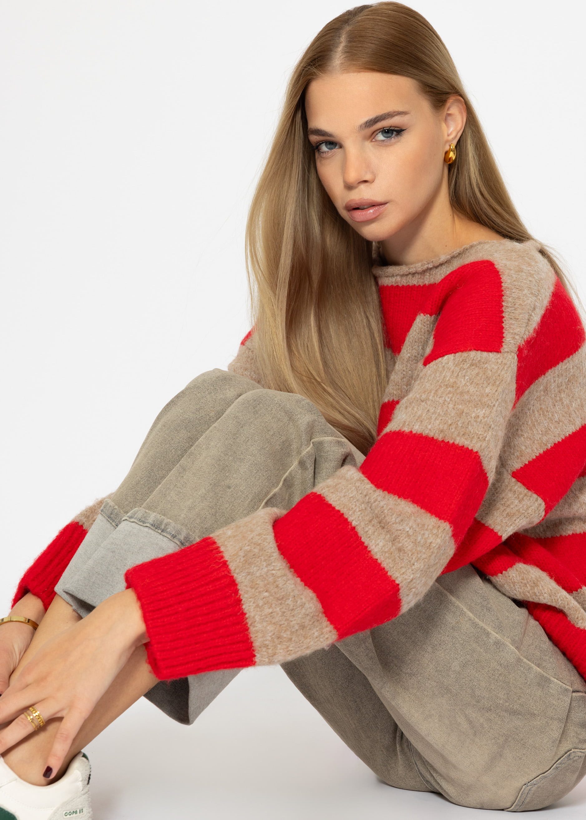 Strickpullover Oversize Pullover Damen in Blockstreifen elegant