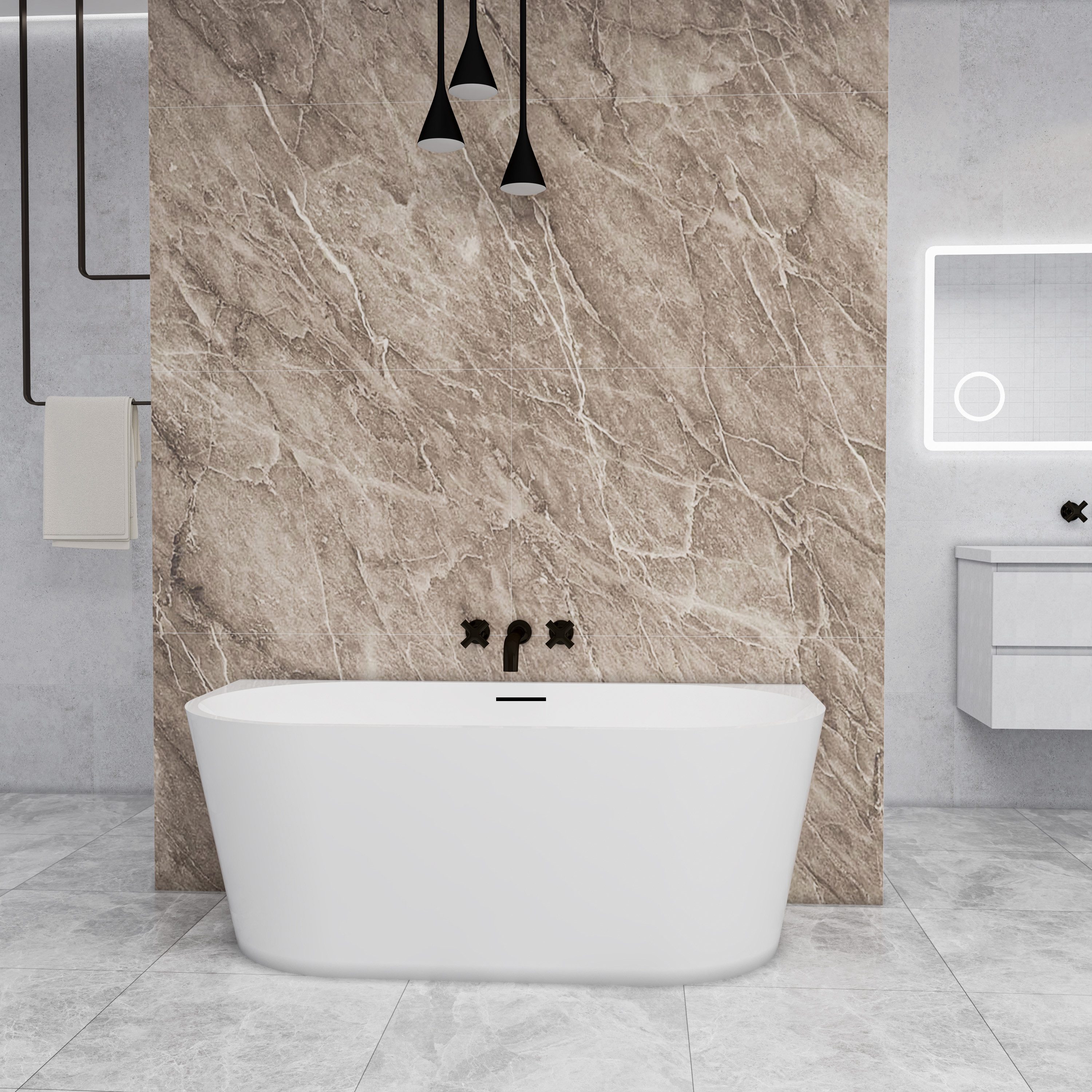 duschspa Badewanne 150x75x58/170x80x60cm weiß, Oval Freistehende Badewanne, (Set)