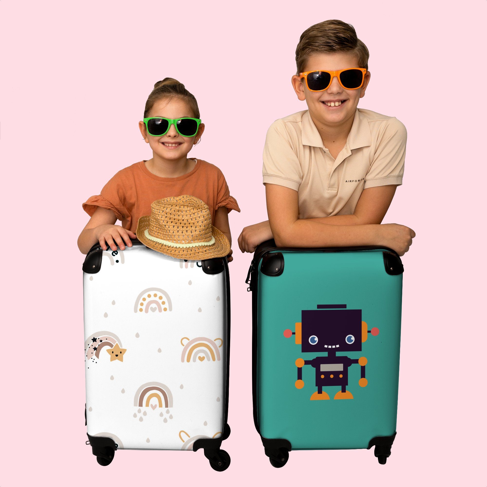 mit für Koffer - Kindertrolley, Ferien, Pastell Kinderkoffer Handgepäck - Kinder, 55x35x20cm Sterne - Rollen, Reisetasche Regenbogen 4 NoBoringSuitcases.com© rollen,