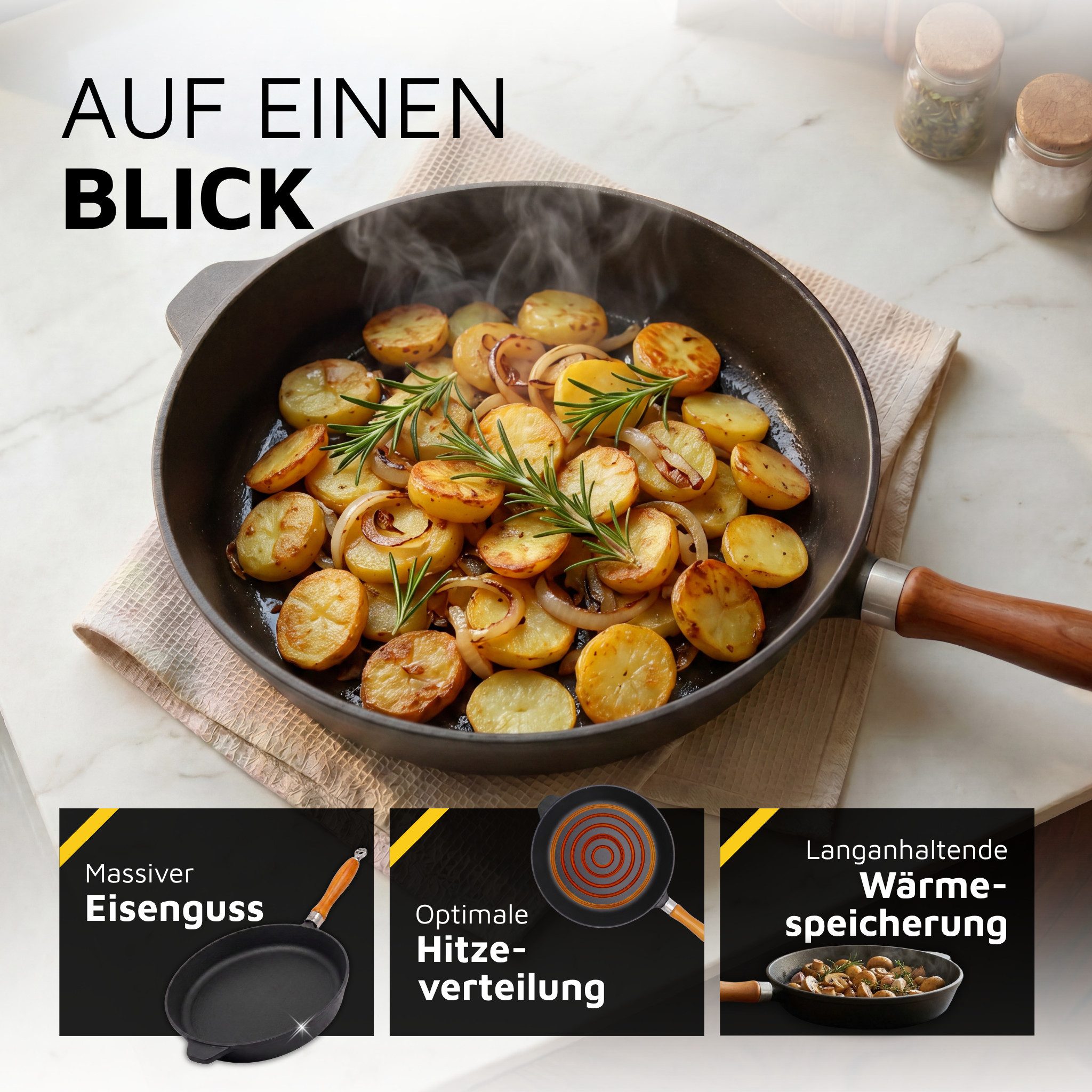 Krüger Bratpfanne Einsenguss Pfanne RUSTICA, Gusseisen (1-tlg), für Induktions-Kochfelder geeignet