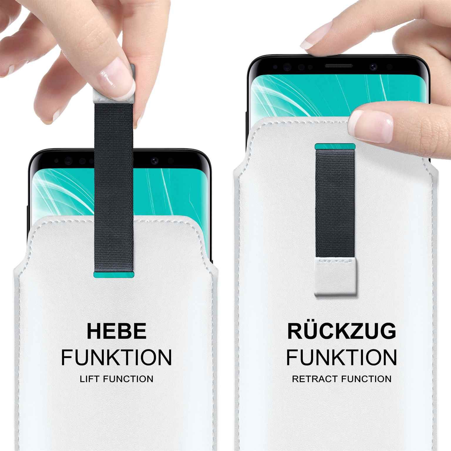 moex Handyhülle für Motorola Edge 50 Neo Hülle Leder Optik Pull Case Weiß 6,4 Zoll, Holster Handytasche Schutzhülle Sleeve Hülle Etui 360 Grad Schutz Dünn