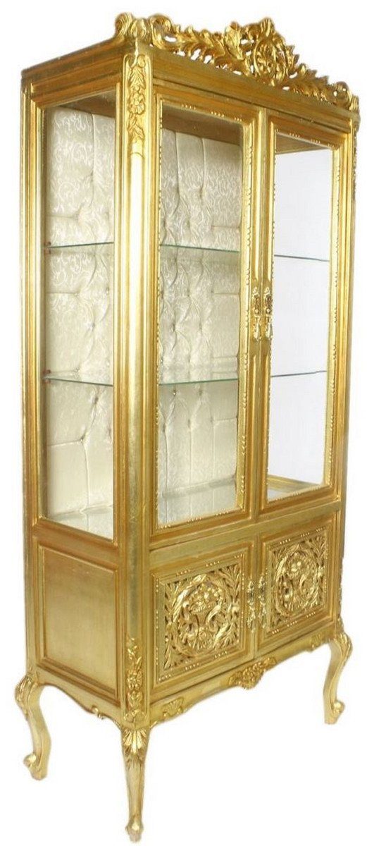 und Vitrine cm Casa Glastüren 40 Verzierungen Vitrinenschrank Gold mit H. x Barock wunderschönen - 100 Barock Glitzersteinen Cremefarben Vitrine / 2 170 Padrino x Prunkvoller