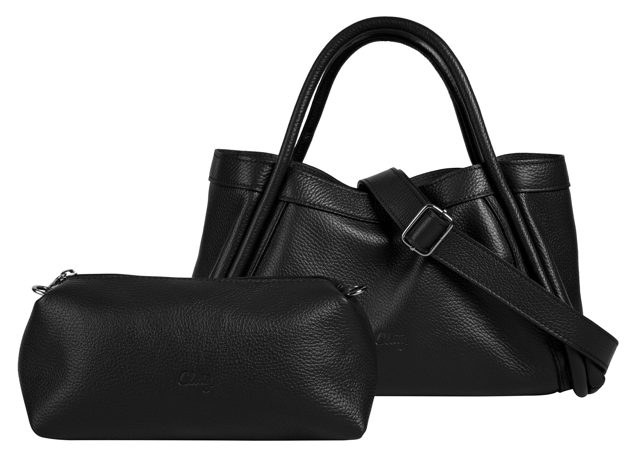 Cluty Henkeltasche 2 in 1, echt Leder, Made in Italy