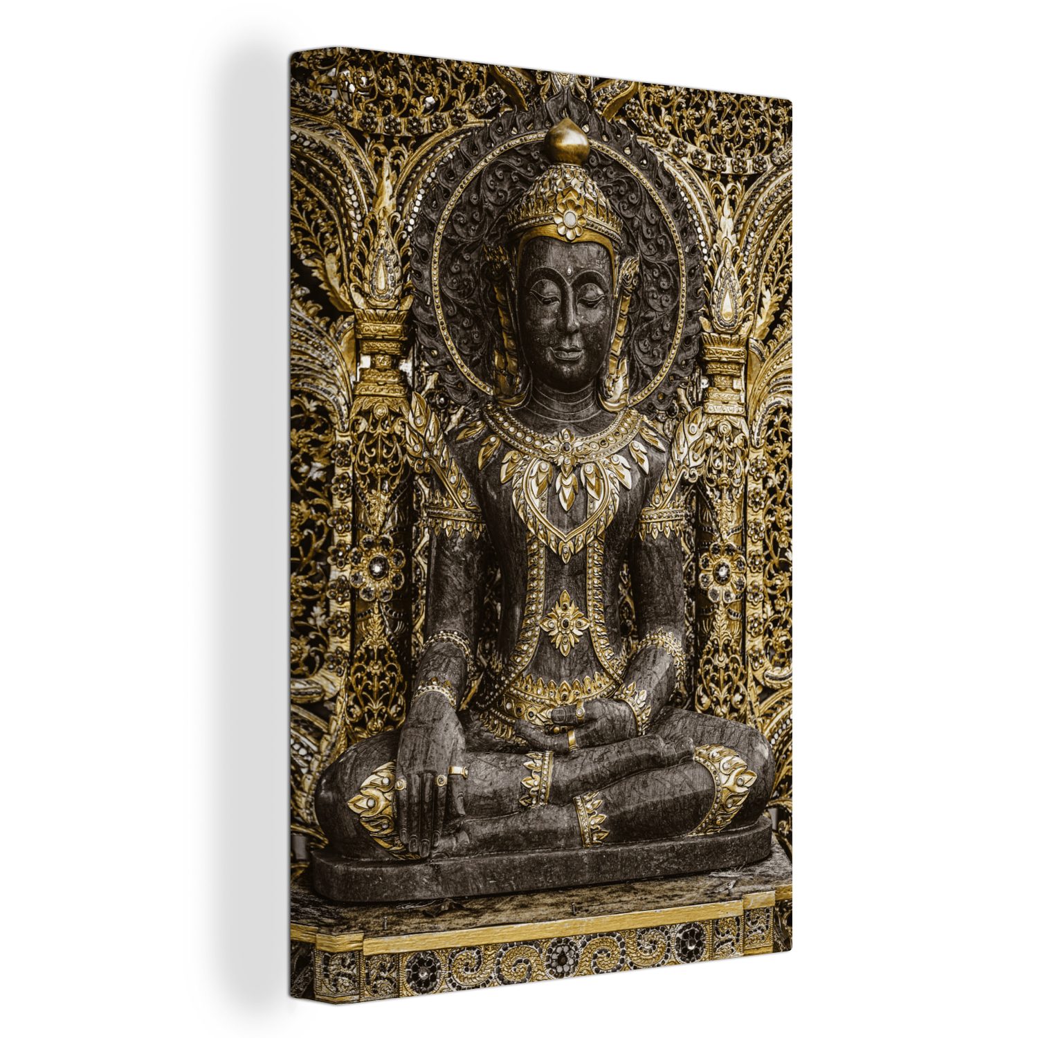 OneMillionCanvasses® Leinwandbild Buddha - Bild - Gold, (1 St), Leinwandbild fertig bespannt inkl. Zackenaufhänger, Gemälde, 20x30 cm | Leinwandbilder