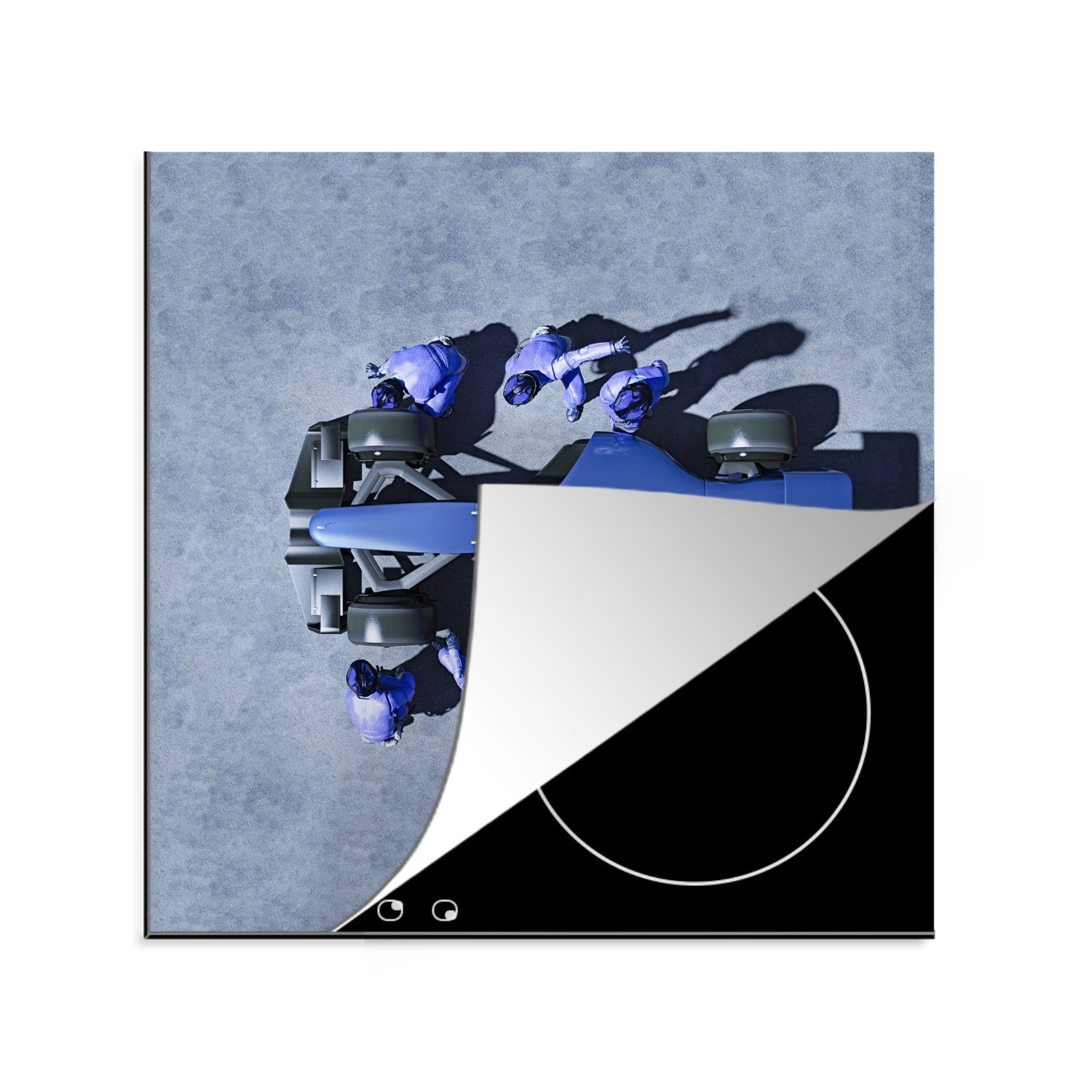 MuchoWow Herdblende-/Abdeckplatte Sport - Rennwagen - Blau, Vinyl, (1 tlg), 78x78 cm, Ceranfeldabdeckung, Arbeitsplatte für küche