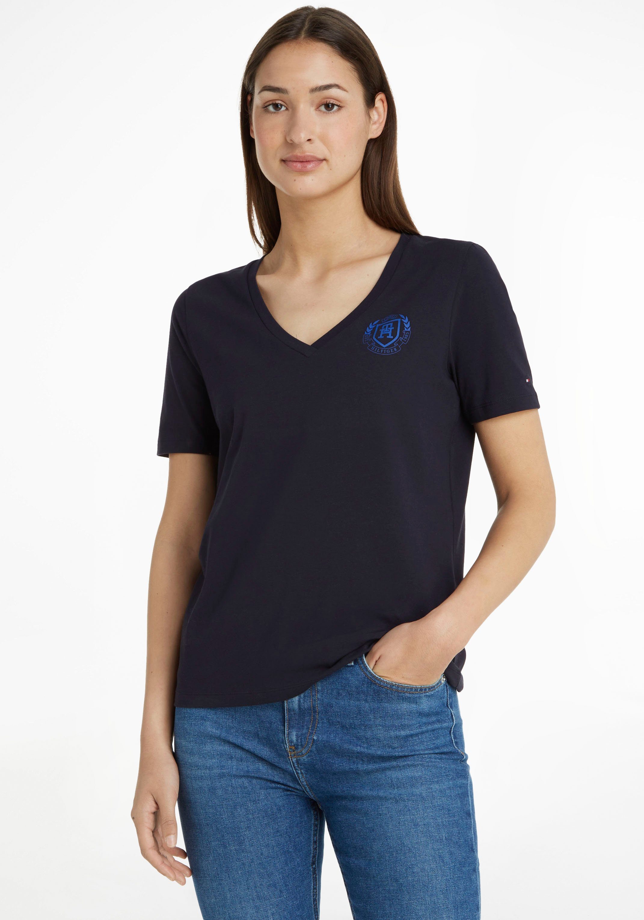 Tommy Hilfiger T-Shirt mit Markenlabel dunkelblau | V-Shirts