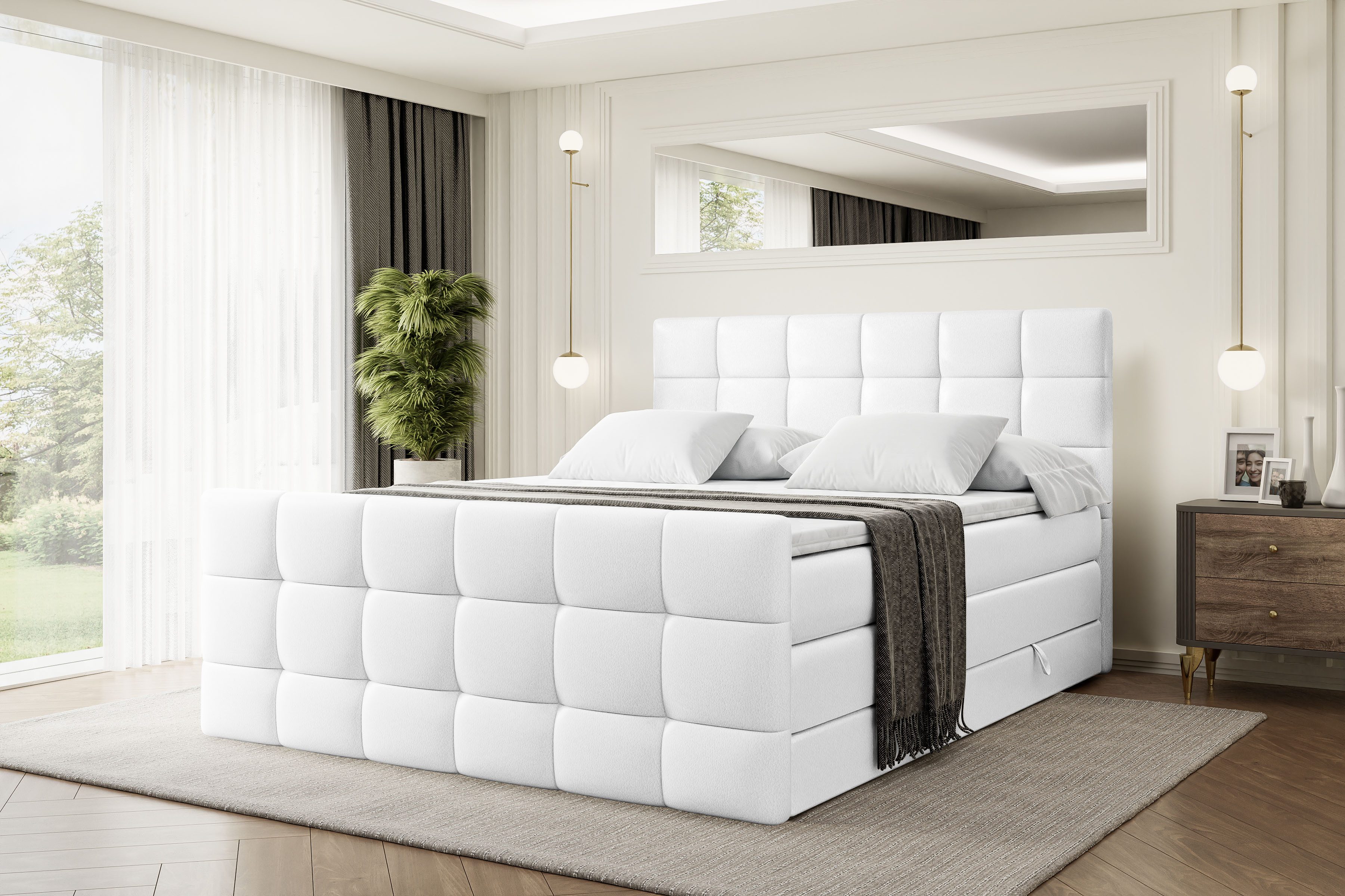 ALTDECOR Boxspringbett BRUGO-Z KING (mit Matratze und Lattenrost Topper Polsterbett mit Bettkasten Boxbett), H4 Multipocket, H3 Bonellfederung, Doppelbett Springboxbett